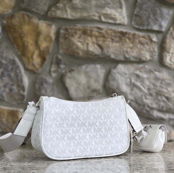 Michael Kors Jet Set Logo Medium White Tech Crossbody - Picture 3 of 8
